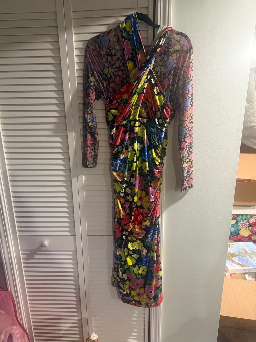 Anthropologie Floral Long-Sleeve Midi Dress in Multicolor Large - Picture 4 of 5
